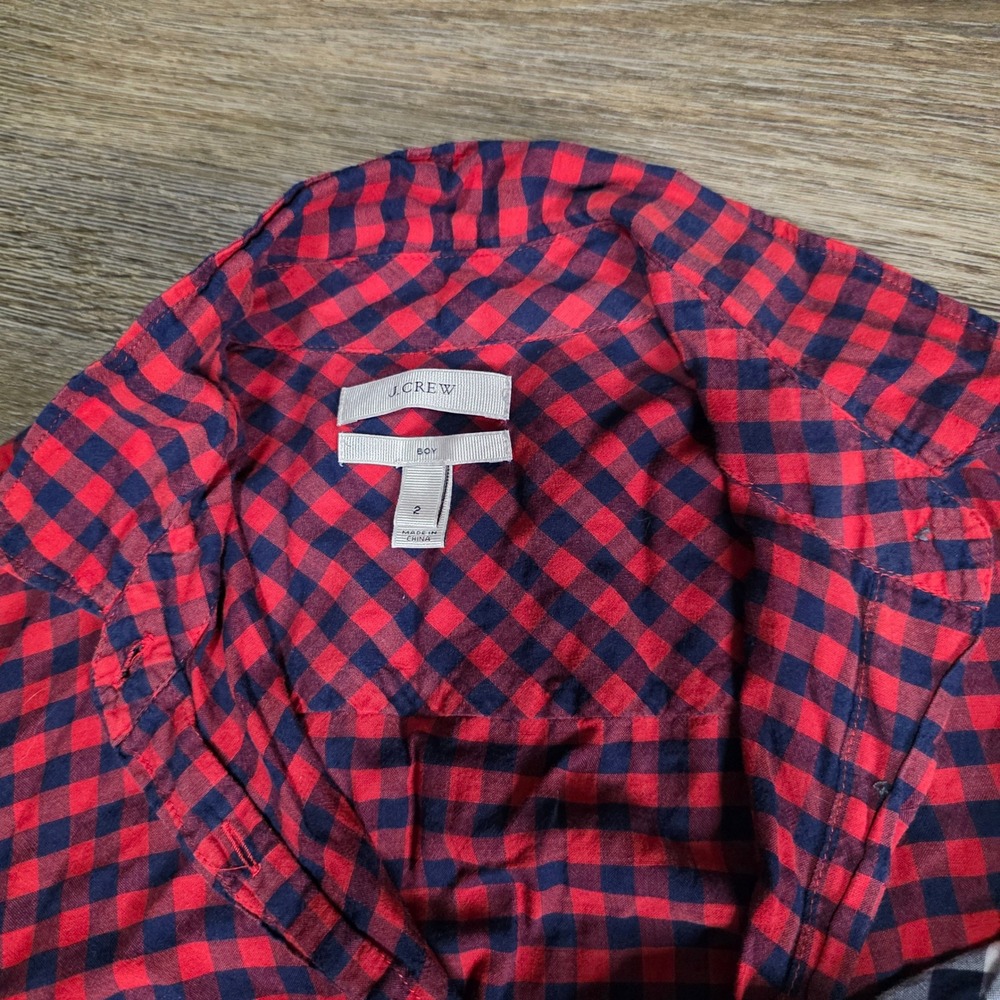 J.Crew Womens 0 2 Bundle 4 Boy Fit Shirts Gingham Striped Navy Red White - Picture 8 of 9
